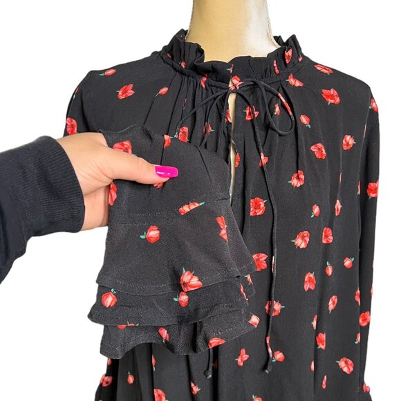 Cleobella Phoebe Black And Red Floral Blouse Size Xxs Ruffle Sleeve - Picture 8 of 9